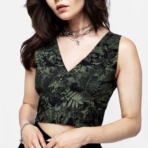 Disturbia Daphne Crop Top Green/Black Fern Print
